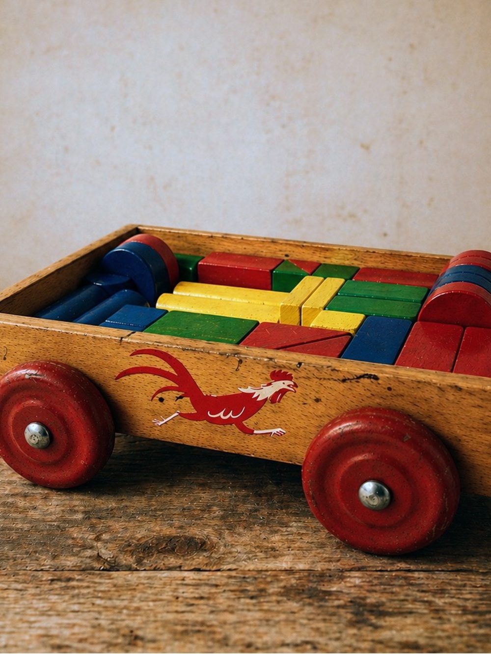 Vintage HABA 1630 Bauwagen Wooden Block Wagon West Germany Toy - Collectible